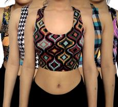 Kit 5 Tops Femininos Regata Justos Estampas Sortidas Suplex PP ao Plus Size