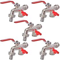 Kit 5 Torneira Esfera Dupla Saída Tanque e Maquina De Lavar