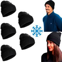 Kit 5 Toucas Frio Inverno Lã Lisa Masculina Feminina Tamanho Único Preto