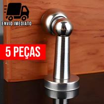 Kit 5 Trava Porta Magnético de Aço Inox Slim Cromado Prendedor com Imã e Fixador Parafusado