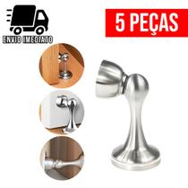 Kit 5 Trava Porta Magnético Prendedor de Aço Cromado Inox Slim com Imã e Fixador Parafusado