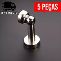 Kit 5 Trava Porta Magnético Prendedor de Aço Inox Cromado Slim com Imã e Fixador Parafusado