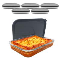 Kit 5 Travessa Assadeira De Vidro Com Tampa Hermética Retangular Forno Microondas 2,2L Kit 5 Travessa Assadeira De Vidro Com Tampa Hermética Retangular Forno Microondas 2,2L