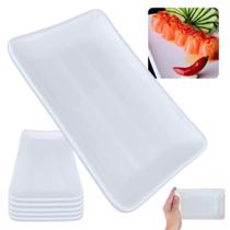 Kit 5 Travessas Pratos Retangulares Branco para Petiscos e Sushi 17,8 Cm para Restaurante Melamina Premium Bestfer