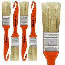 Kit 5 Trinchas Pinceis Tigre Porta Móveis Madeira Verniz Cabo Plástico Cerdas Animais Brancas Natural Pelos Média 2,54cm 1" Polegadas 696