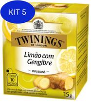 Kit 5 Twinings Of London Sabor Limão Com Gengibre 15G 10
