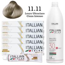 Kit 5 Un Coloração 11.11 Louro Ultraclaro Cinza Intenso + Oxidante de 1L 30 Vol Itallian Color