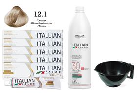 Kit 5 Un Coloração 12.1 Louro Ultraclaríssimo Cinza + Oxidante de 1L 30 Vol Itallian Color