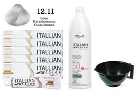 Kit 5 Un Coloração 12.11 Louro Ultraclaríssimo Cinza Intenso + Oxidante de 1L 30 Vol Itallian Color