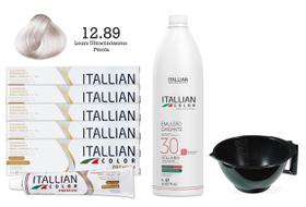 Kit 5 Un Coloração 12.89 Louro Ultraclaríssimo Pérola + Oxidante de 1L 30 Vol Itallian Color