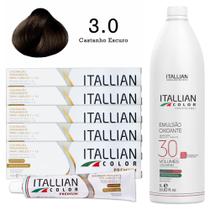 Kit 5 Un Coloração 3.0 Castanho Escuro + Oxidante de 1L 30 Vol Itallian Color