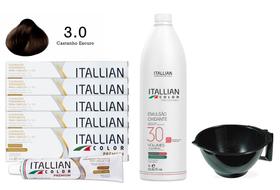 Kit 5 Un Coloração 3.0 Castanho Escuro + Oxidante de 1L 30 Vol Itallian Color