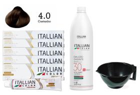 Kit 5 Un Coloração 4.0 Castanho + Oxidante de 1L 30 Vol Itallian Color