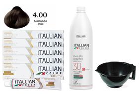 Kit 5 Un Coloração 4.00 Castanho Plus + Oxidante de 1L 30 Vol Itallian Color
