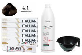 Kit 5 Un Coloração 4.1 Castanho Cinza + Oxidante de 1L 30 Vol Itallian Color