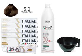 Kit 5 Un Coloração 5.0 Castanho Claro + Oxidante de 1L 30 Vol Itallian Color