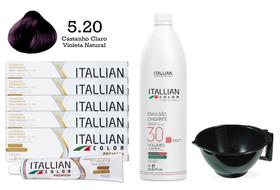 Kit 5 Un Coloração 5.20 Castanho Claro Violeta Natural + Oxidante de 1L 30 Vol Itallian Color