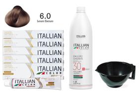 Kit 5 Un Coloração 6.0 Louro Escuro + Oxidante de 1L 30 Vol Itallian Color