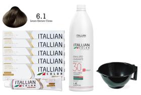 Kit 5 Un Coloração 6.1 Louro Escuro Cinza + Oxidante de 1L 30 Vol Itallian Color