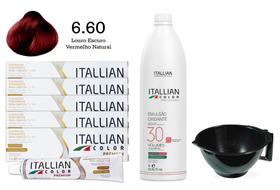 Kit 5 Un Coloração 6.60 Louro Escuro Vermelho Natural + Oxidante de 1L 30 Vol Itallian Color