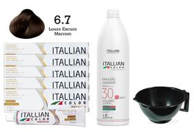 Kit 5 Un Coloração 6.7 Louro Escuro Marrom + Oxidante de 1L 30 Vol Itallian Color