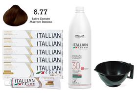 Kit 5 Un Coloração 6.77 Louro Escuro Marrom Intenso + Oxidante de 1L 30 Vol Itallian Color