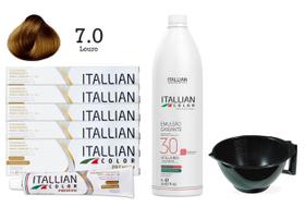 Kit 5 Un Coloração 7.0 Louro + Oxidante de 1L 30 Vol Itallian Color