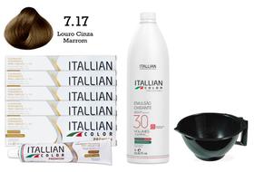 Kit 5 Un Coloração 7.17 Louro Cinza Marrom + Oxidante de 1L 30 Vol Itallian Color