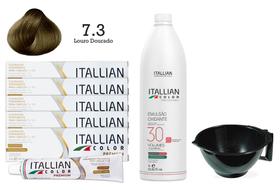Kit 5 Un Coloração 7.3 Louro Dourado + Oxidante de 1L 30 Vol Itallian Color