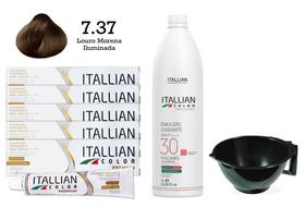 Kit 5 Un Coloração 7.37 Louro Morena Iluminada + Oxidante de 1L 30 Vol Itallian Color