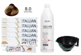 Kit 5 Un Coloração 8.0 Louro Claro + Oxidante de 1L 30 Vol Itallian Color