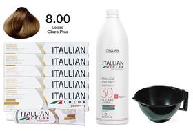 Kit 5 Un Coloração 8.00 Louro Claro Plus + Oxidante de 1L 30 Vol Itallian Color