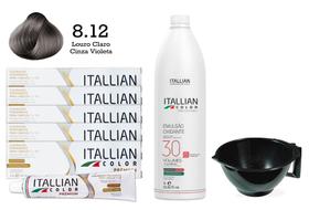 Kit 5 Un Coloração 8.12 Louro Claro Cinza Violeta + Oxidante de 1L 30 Vol Itallian Color