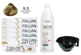 Kit 5 Un Coloração 9.3 Louro Claríssimo Dourado + Oxidante de 1L 30 Vol Itallian Color