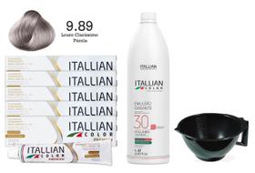 Kit 5 Un Coloração 9.89 Louro Claríssimo Pérola + Oxidante de 1L 30 Vol Itallian Color