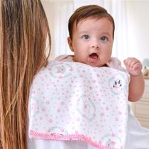 Kit 5 un. Fralda Pano Enxoval Bebe 70x70cm Tecido algodão estampada bordada floral rosa menina hipoalergenico