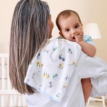 Kit 5 un. Fralda Pano Enxoval Bebe 70x70cm Tecido algodão estampado bordado menino azul hipoalergenico