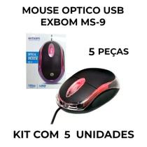 Kit 5 un mouse optico usb ms-9 exbom