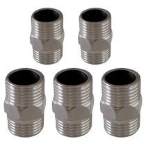 Kit 5 un. Niples Cromado Aço Inox 1/2x1/2 pol. Conexão Mangueiras Rosca Externa Kit 5 un. Niples Cromado Aço Inox 1/2x1/2 pol. Conexão Mangueiras Rosca Externa