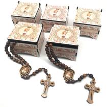 Kit 5 Un Terço Nossa Senhora De Fátima Com Caixinha Estampada