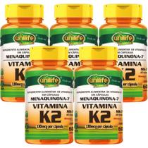 Kit 5 Un Vitamina K2 Mk7 Menaquinona 300 Caps Vegano Unilife