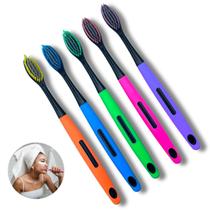 Kit 5 Unidade De Escova De Dentes Cerdas Macias Com Capa Protetora