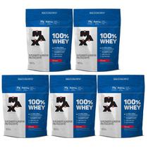 Kit 5 unidades 100% Whey Refil 900g Morango - Max Titanium