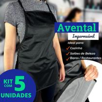 Kit 5 Unidades Avental de Cozinha e Lavanderia Impermeável Preto Liso Uniforme - BemPrat