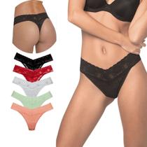 Kit 5 Unidades Calcinha Fio Dental Buquê Demillus em Renda