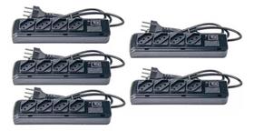 Kit 5 unidades filtros de linha botão liga desliga 5 tomadas diagonal kitec bivolt plug padrão preto Kit 5 unidades filtros de linha botão liga desliga 5 tomadas diagonal kitec bivolt plug padrão preto
