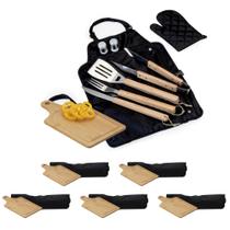 Kit 5 Unidades - Kit Estojo Para Churrasco 8 Utensilios e Tábua