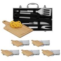Kit 5 Unidades - Maleta Inox Utensilios de Churrasco Com Tábua Kit 5 Unidades - Maleta Inox Utensilios de Churrasco Com Tábua
