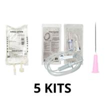 kit 5 UNIDADES RINGER LACTATO 1000 ML JP 1 LITRO + equipo + agulha 40x12 FLUIDOTERAPIA