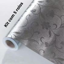 Kit 5 Unidades Rolo Papel Adesivo Lavável Forrar Fogão Impermeável Cozinha Armário Gaveta Removível